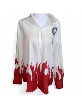 Red and white flame button up shirt